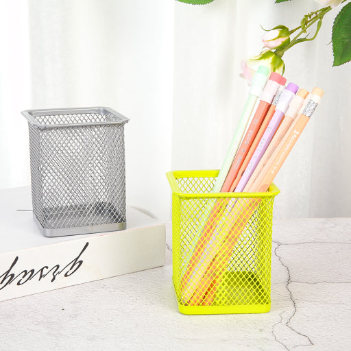 Portalápices cuadrado de metal Plata