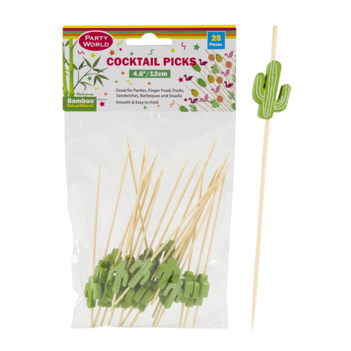 25 Púas Para Cócteles De Bambú Con Forma De Cactus