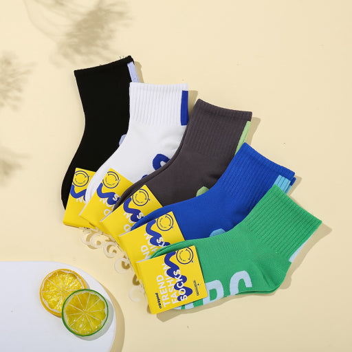 Calcetines deportivos de manga media unicolor con letras para niño (M)