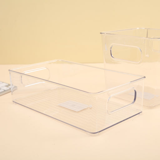 Cesta de almacenamiento corta cuadrada de PET transparente