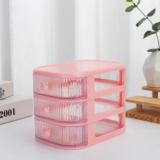 Caja de almacenamiento multifuncional con tres capas (rosa)