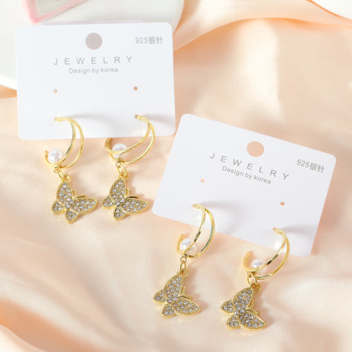 Pendientes de perlas de mariposa (1 par)