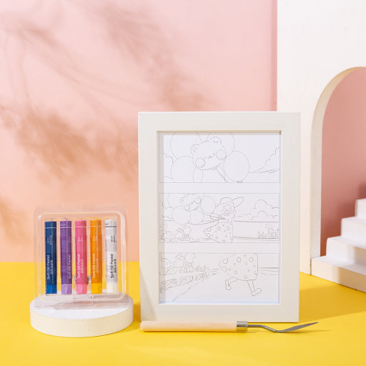 Pasteles al óleo infantiles con purpurina artesanal.