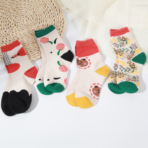 Calcetines infantiles con dibujos animados en contraste de colores [L]