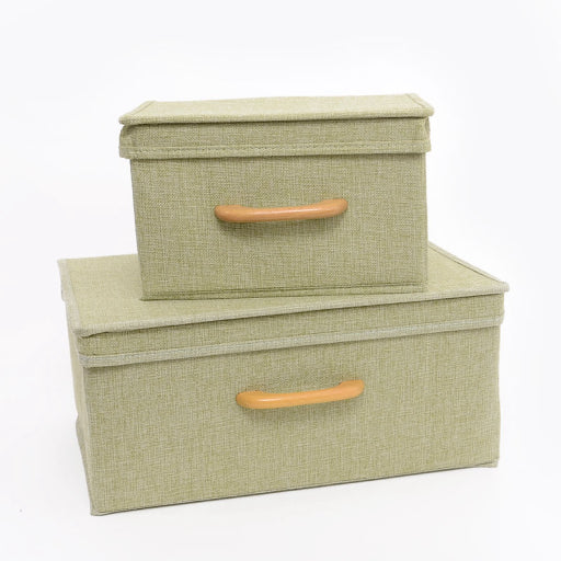 Caja de almacenamiento pequeña con mango de madera (beige)