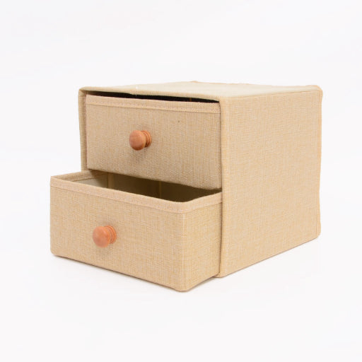 Caja de almacenamiento doble con mango de madera (Beige)