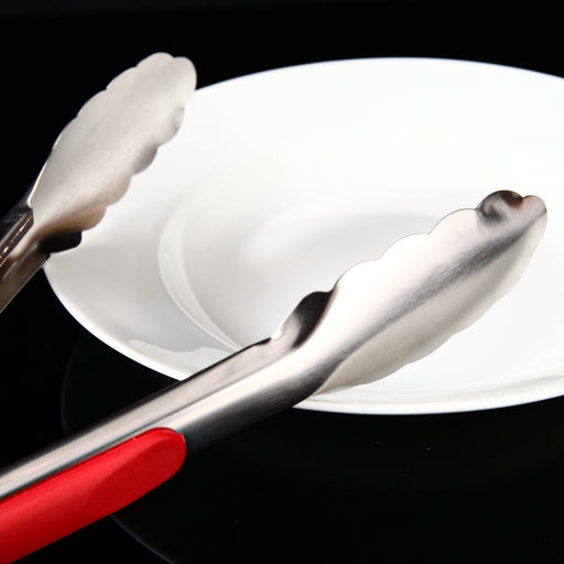 Pinzas para parrilla de alimentos de acero inoxidable con mango rojo