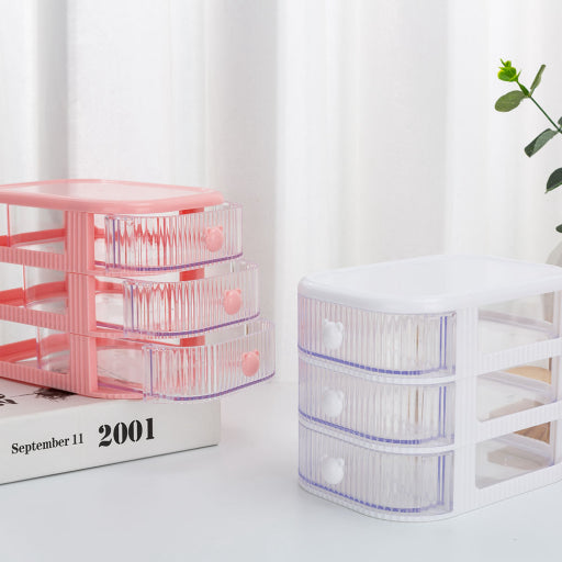 Caja de almacenamiento multifuncional con tres capas (rosa)