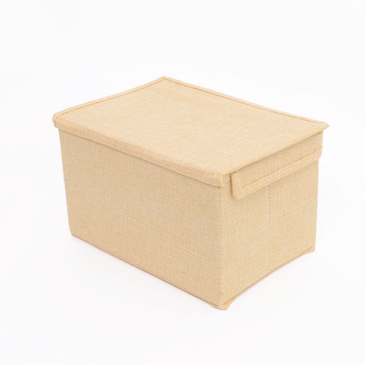 Caja de almacenamiento pequeña con mango de madera (beige)