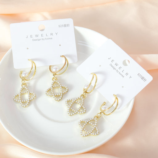 Pendientes de perlas trébol de cuatro hojas (1 par)