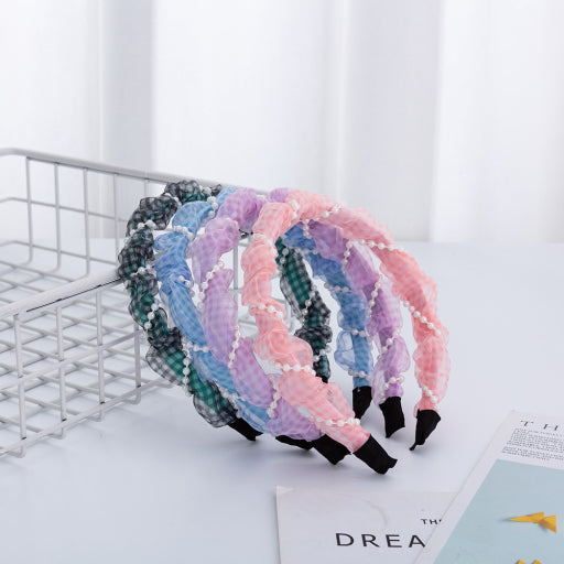 Diadema de tejido de perlas a cuadros