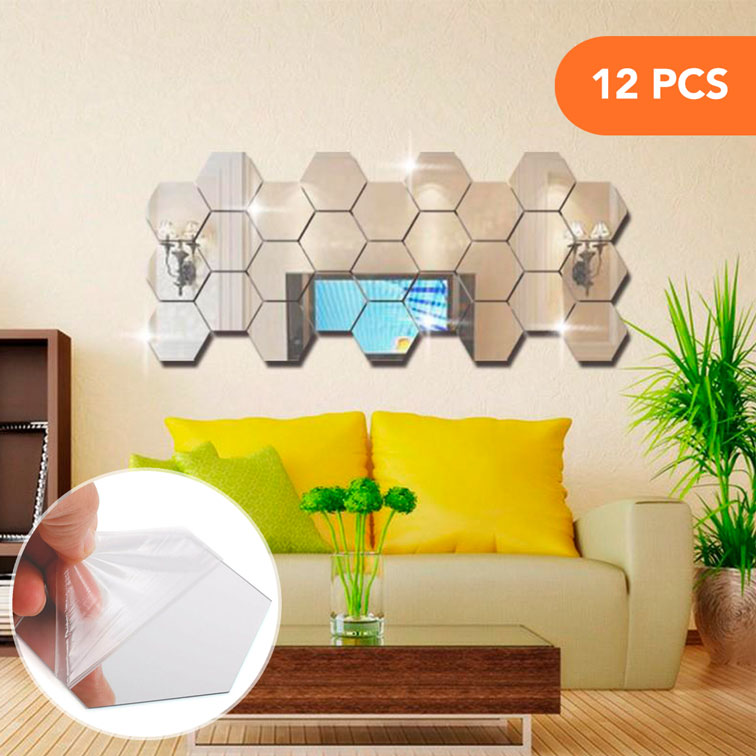 Paquete con 12 piezas de espejos decorativos en forma de panal