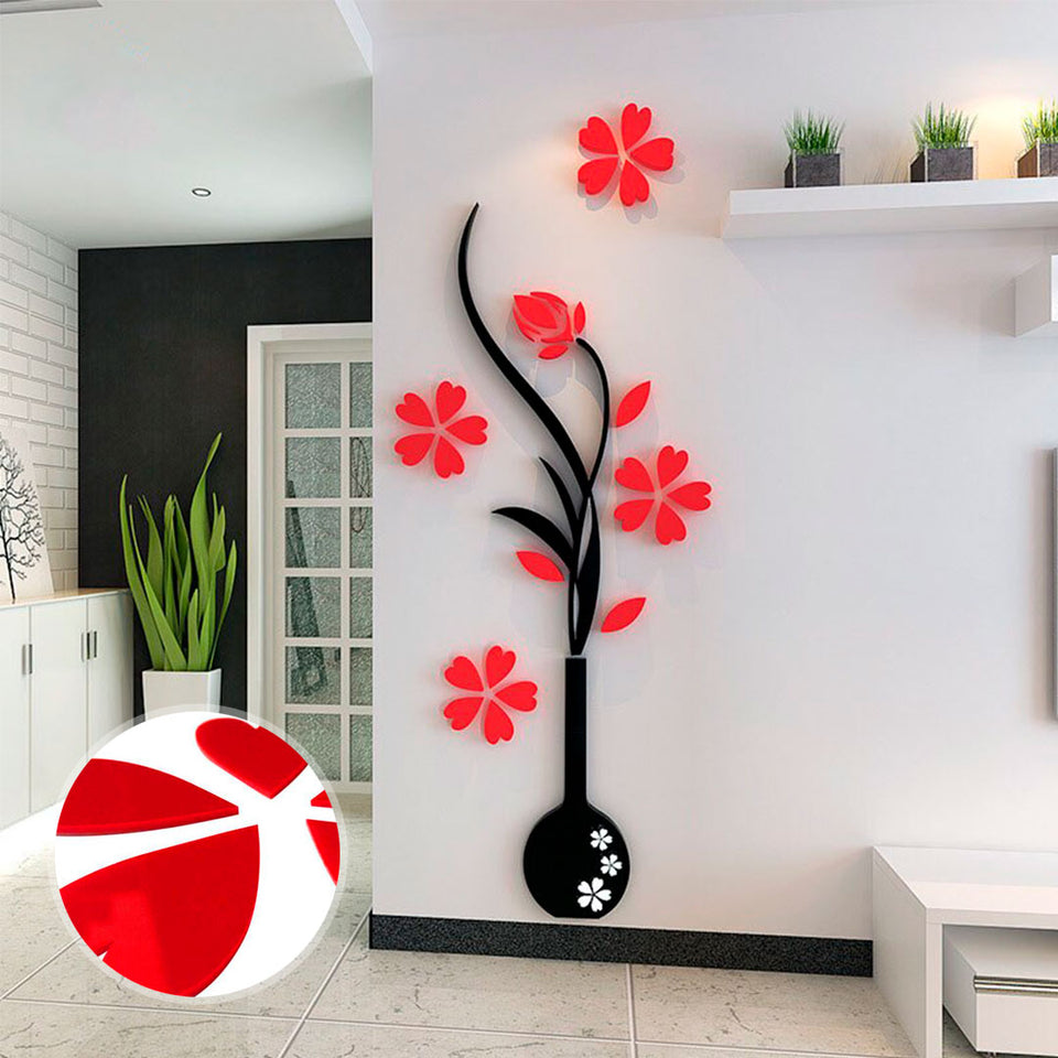 Pegatina de pared de espuma 3D de Florero de cristal acrílico