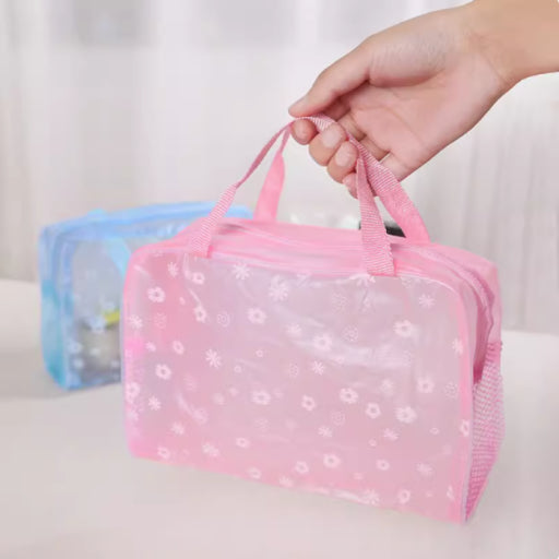 Cosmetiquera transparente con flores