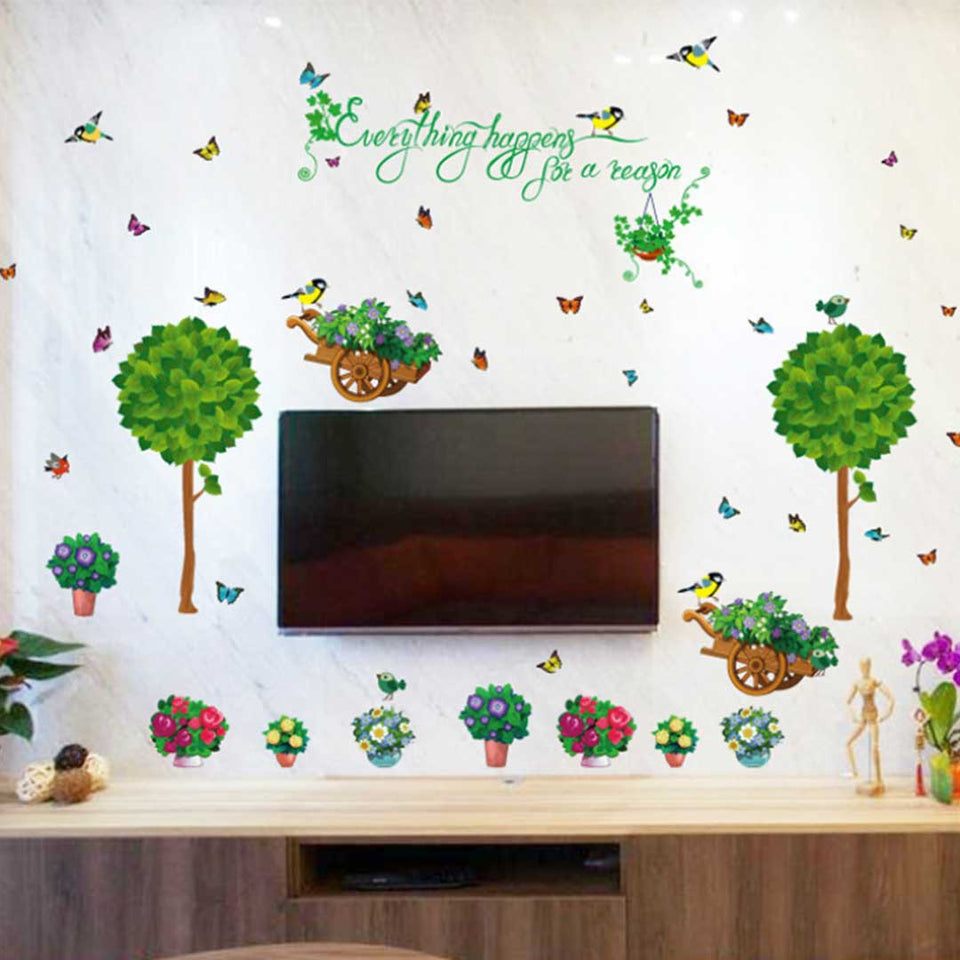 Vinilo de Árbol con Macetas Decorativo