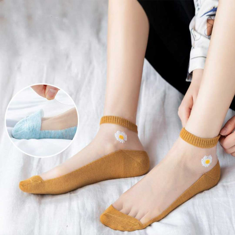 Calcetines con malla transparente con flor