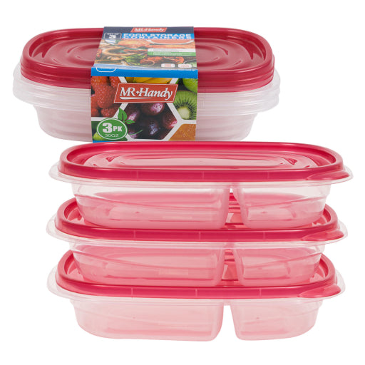 Mr. Handy Juego De Recipientes Rectangulares Para Alimentos Con 2 Divisores