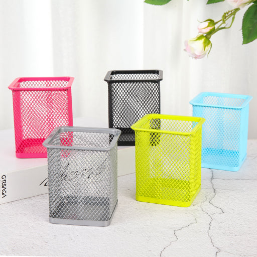 Portalápices cuadrado de metal Plata