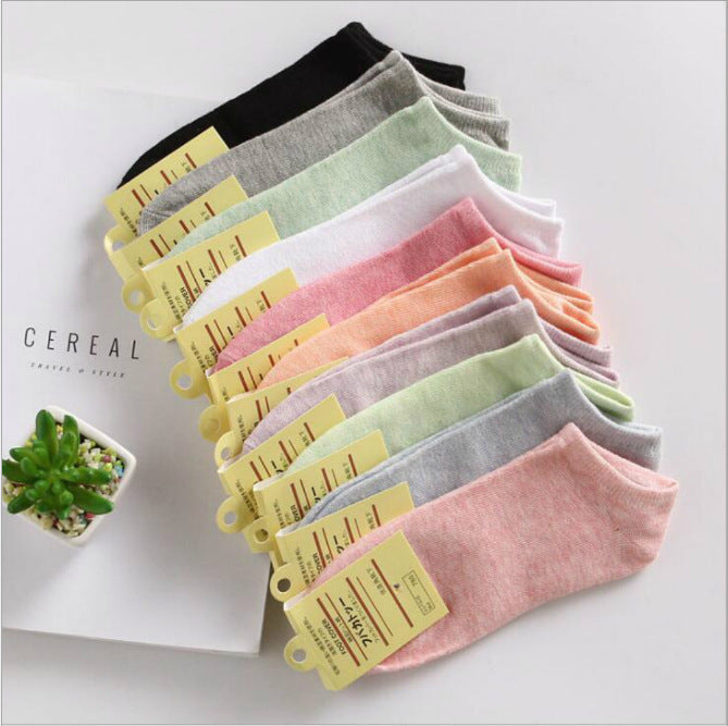 [10 pares] Spring and Summer Ladies Color Ship de algodón Calcetines informales Anti -Corto de algodón cortos de algodón