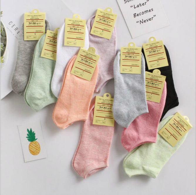 [10 pares] Spring and Summer Ladies Color Ship de algodón Calcetines informales Anti -Corto de algodón cortos de algodón