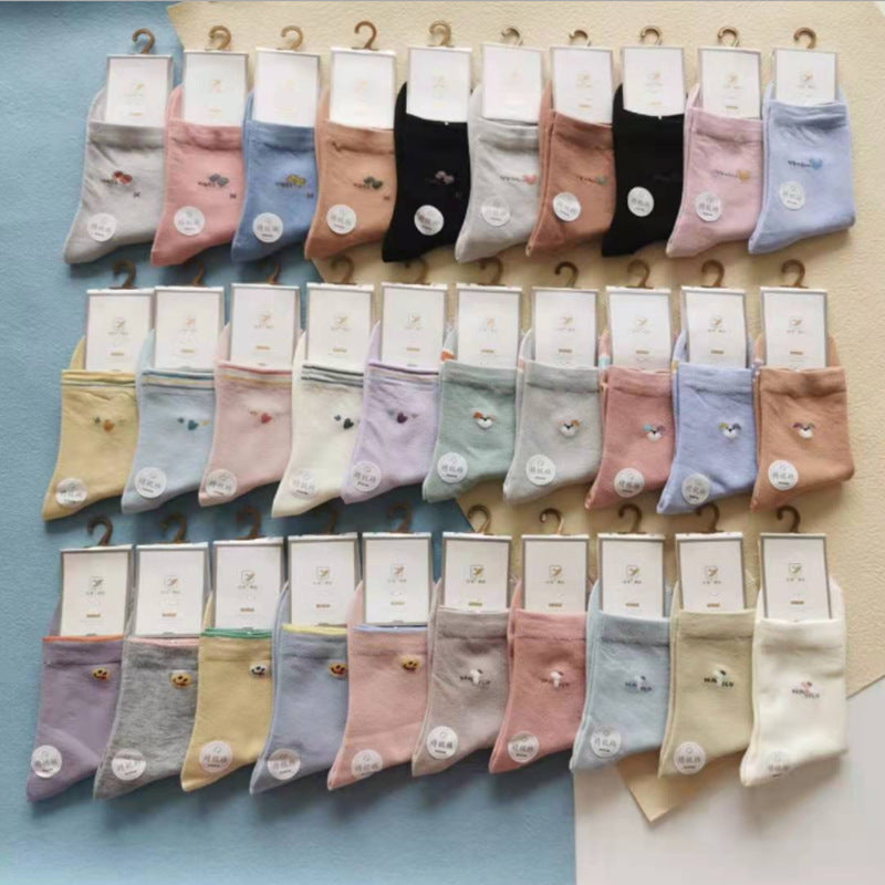 Color sólido de primavera y verano Full | Calcetines chinos de la dama de algodón, deportes, transpirable, cálido y mediano Tubo de algodón One Piece's One Piece