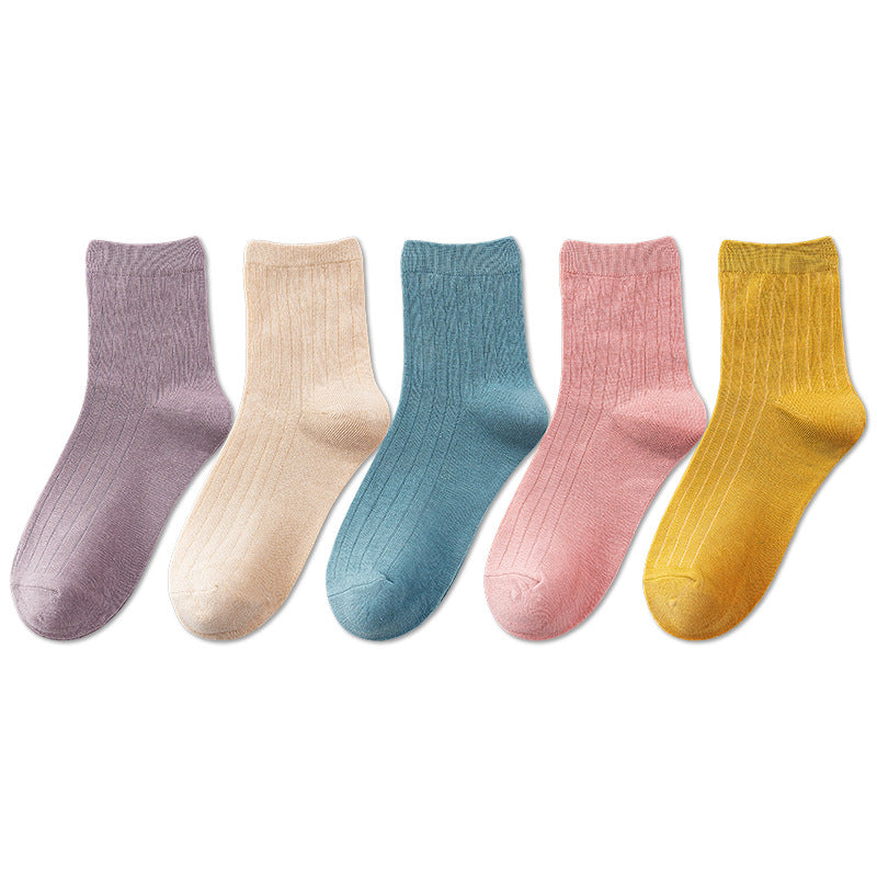 Color sólido de primavera y verano Full | Calcetines chinos de la dama de algodón, deportes, transpirable, cálido y mediano Tubo de algodón One Piece's One Piece