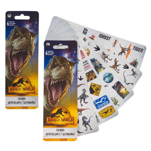 Paquete De 6 Hojas De Pegatinas De Jurassic World