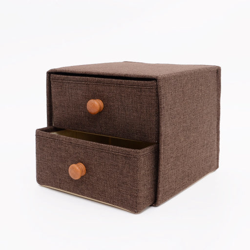 Caja de almacenamiento doble con mango de madera (Beige)