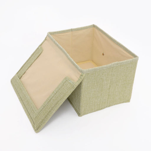 Caja de almacenamiento pequeña con mango de madera (beige)
