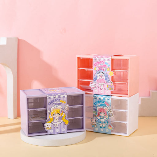 Almacenamiento de papelería de 6 celdas (rosa)