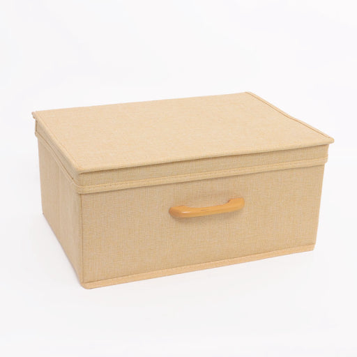 Caja de almacenamiento grande con mango de madera (beige)