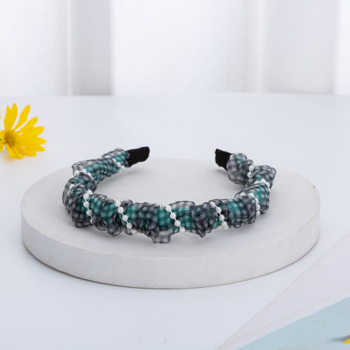 Diadema de tejido de perlas a cuadros