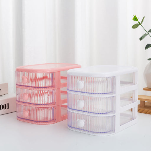 Caja de almacenamiento multifuncional con tres capas (rosa)