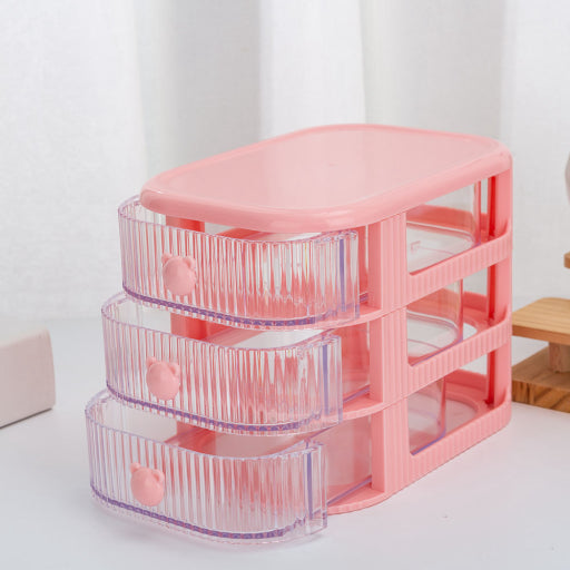 Caja de almacenamiento multifuncional con tres capas (rosa)