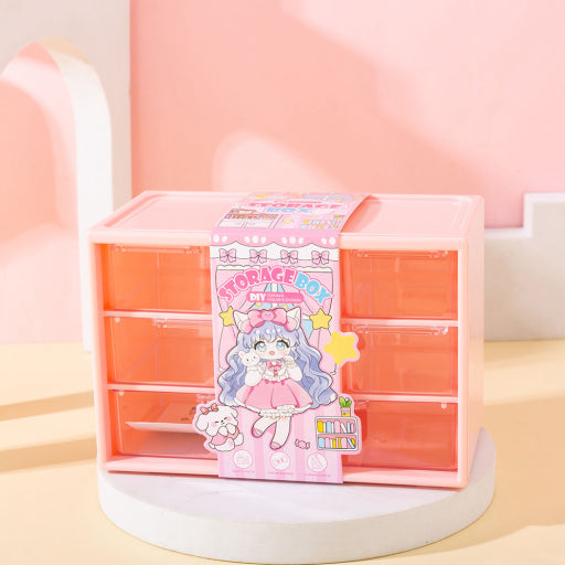 Almacenamiento de papelería de 6 celdas (rosa)