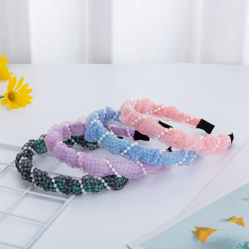 Diadema de tejido de perlas a cuadros