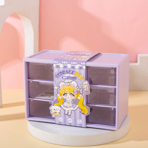 Almacenamiento de papelería de 6 celdas (rosa)