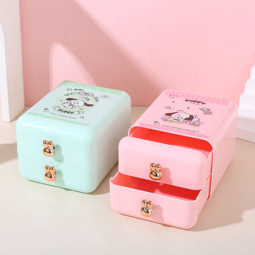 Caja de almacenamiento con cajón de dos capas (cabeza de conejo dorada)