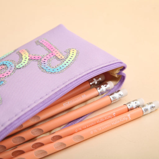 Estuche para lápices triangular grande con letras de lentejuelas