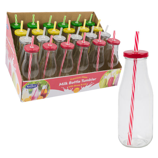 Botella De Leche De Vidrio De 15 Oz Con Pajita