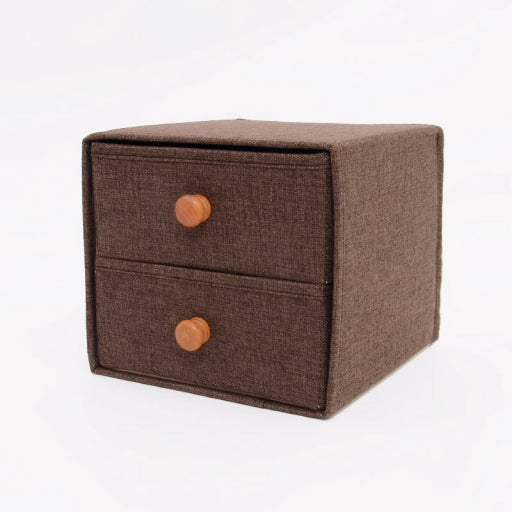 Caja de almacenamiento doble con mango de madera (café)