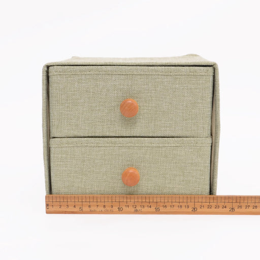Caja de almacenamiento doble con mango de madera (Beige)