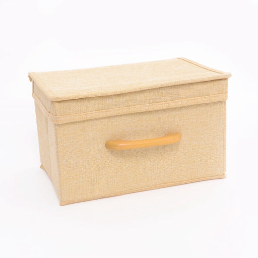 Caja de almacenamiento pequeña con mango de madera (beige)