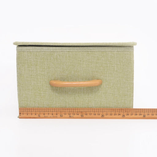 Caja de almacenamiento pequeña con mango de madera (beige)