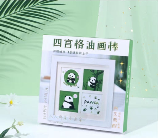 Juego de pasteles al óleo con cuadrícula de cuatro