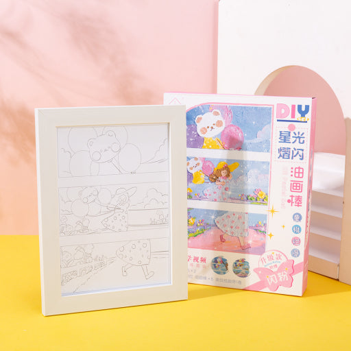 Pasteles al óleo infantiles con purpurina artesanal.