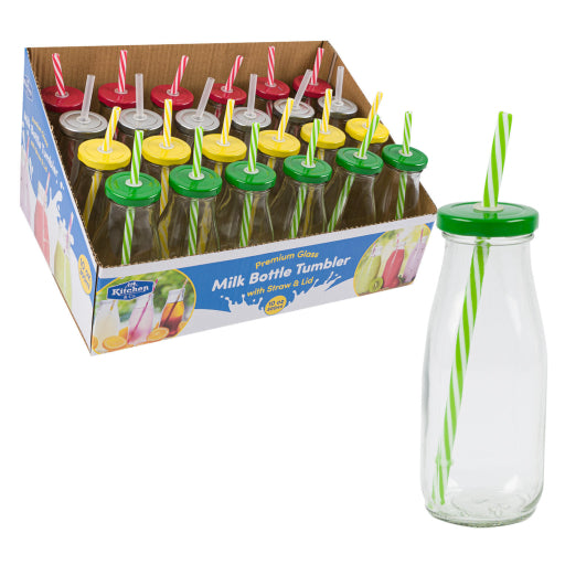 Botella De Leche De Vidrio De 10 Oz Con Pajita