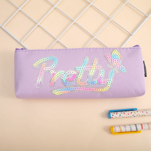 Estuche para lápices triangular grande con letras de lentejuelas