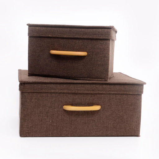 Caja de almacenamiento grande con mango de madera (beige)
