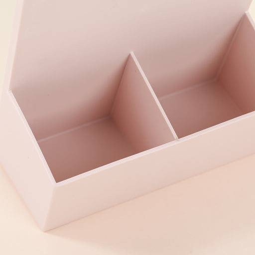 Espejo de mesa con almacenamiento cuadrado.